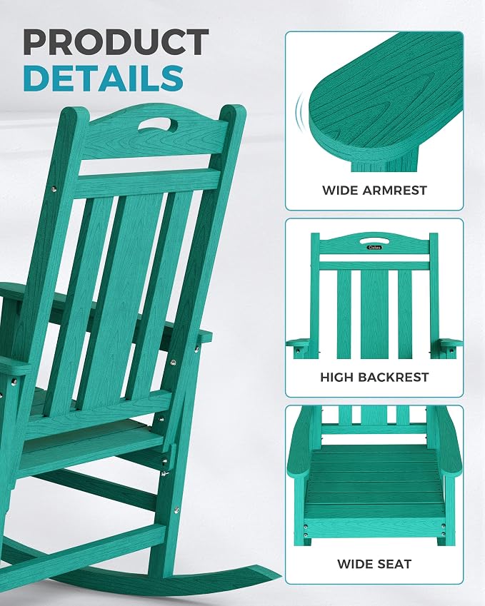 Oversized Outdoor Rocking Chairs Set of 8, 380lbs Heavy-Duty Large Patio Rocker - Image 5