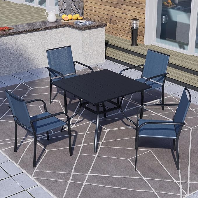 Anmutig Stackable Outdoor Dining Chairs Set of 4, Textilene Fabric, Breathable - Image 2
