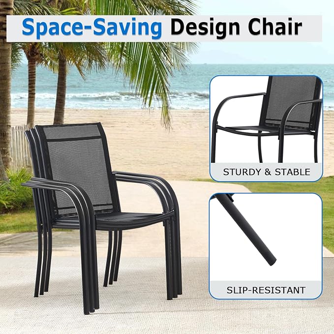 Outdoor Dining Chairs Set of 6, Stackable Patio Chair - Image 4