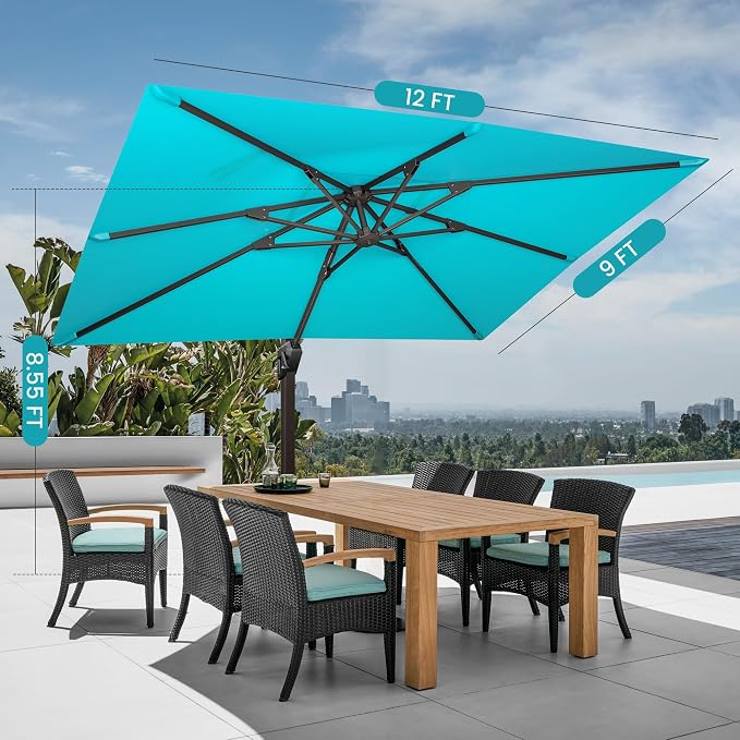 9' X 12' Cantilever Patio Umbrella Rectangular Outdoor Umbrellas | Heavy Duty - Image 7