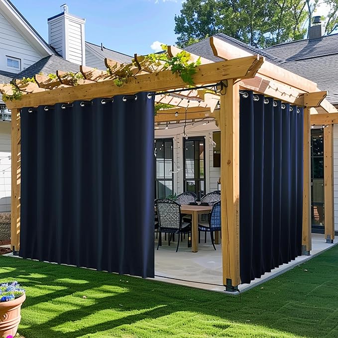 NICETOWN Patio Curtains Outdoor Waterproof W100 x L95 in Navy 2 PCs | Windproof by NICETOWN