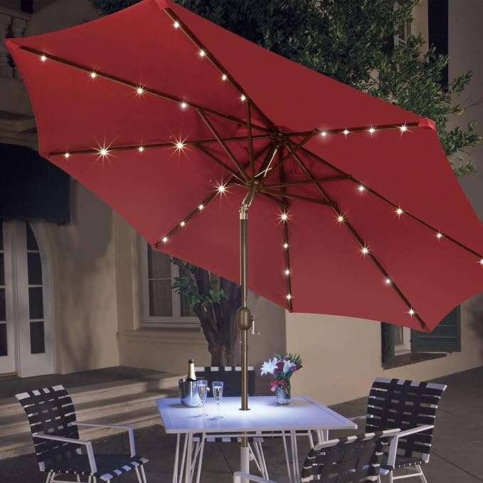 9 ft Solar Umbrella, 32 LED Lighted Patio Umbrella, Table Market Umbrella - Image 6