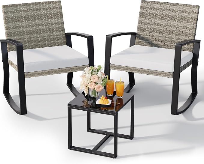 Qsun 3 Pieces Outdoor Patio Furniture Set Rocking Bistro Set, Outdoor Patio by Qsun