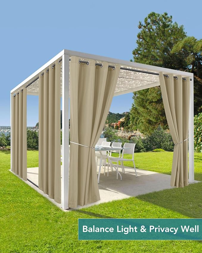 Windproof Outdoor Curtains for Patio Waterproof 4 Pcs 54x84 In Taupe | Grommet - Image 5
