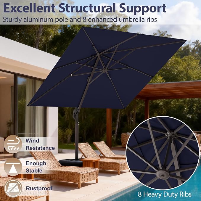 10' X 10' Patio Umbrella Cantilever Outdoor Rectangle Umbrella - Image 3