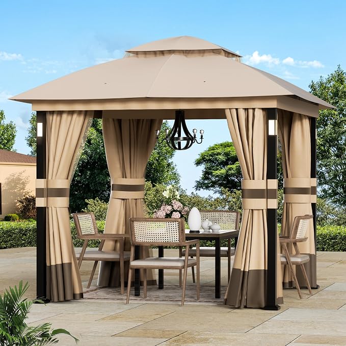 Patio Gazebo 8'x8' with LED Lights & Bluetooth Speaker, Heavy Duty Outdoor - Image 2