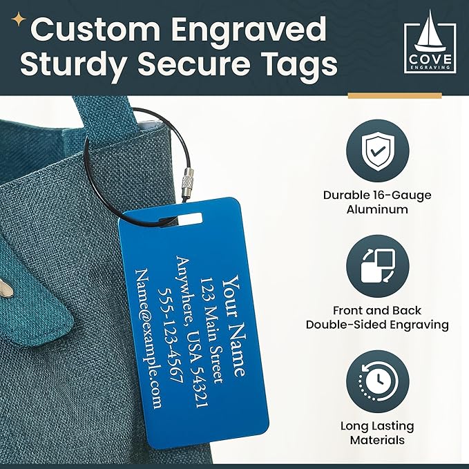 Two Custom Engraved Aluminum Luggage Tags (Red)