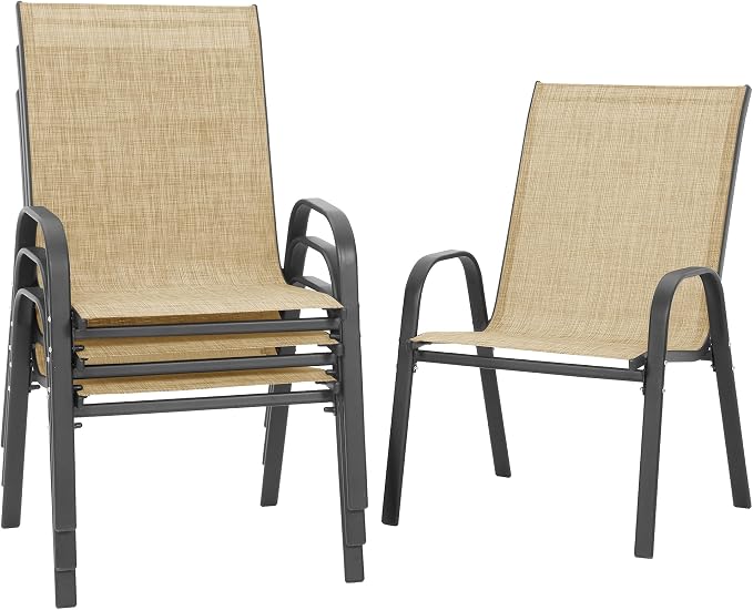 Patio Chairs Set of 4, Outdoor Stackable Dining Chairs by PIZZELLO