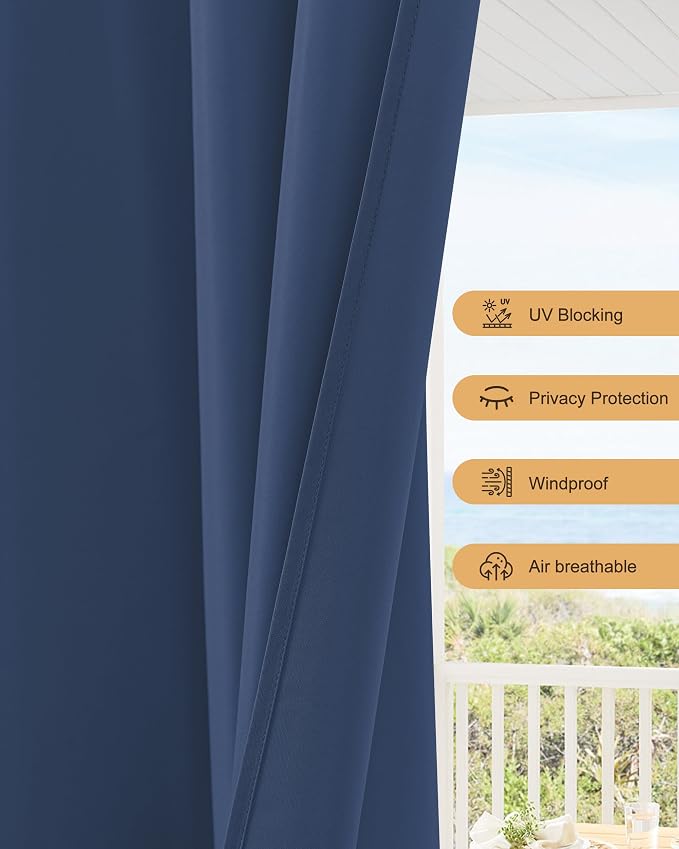 Outdoor Curtains for Patio Waterproof Rod Pocket 4 Pcs 54x84 Inch Navy | - Image 4