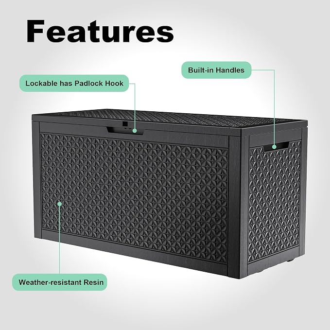110 Gallon Outdoor Deck Box, Resin Waterproof Storage Box - Image 3