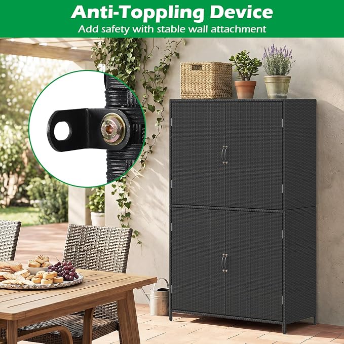 Tangkula Rattan Outdoor Storage Cabinet, Patiojoy Outdoor Cabinet - Image 5