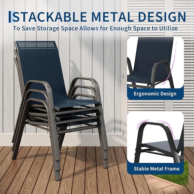 Stackable Outdoor Patio Dining Chairs Set of 4 – Heavy Duty, High Back Armchairs - Image 4