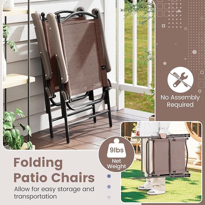 GIANTEX Set of 4 Patio Folding Chairs, Outdoor Patio Dining Chairs w/Armrest - Image 5