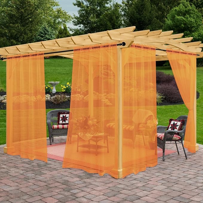 Outdoor Sheer Curtains for Patio Waterproof, 2 Panels Rod Pocket Indoor/Outdoor by Awnmeow