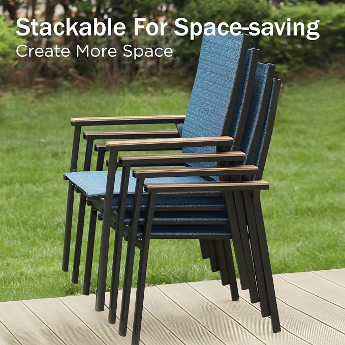PHI VILLA Outdoor Stackable Dining Chairs Set of 6 w/Aluminum Frame, - Image 3