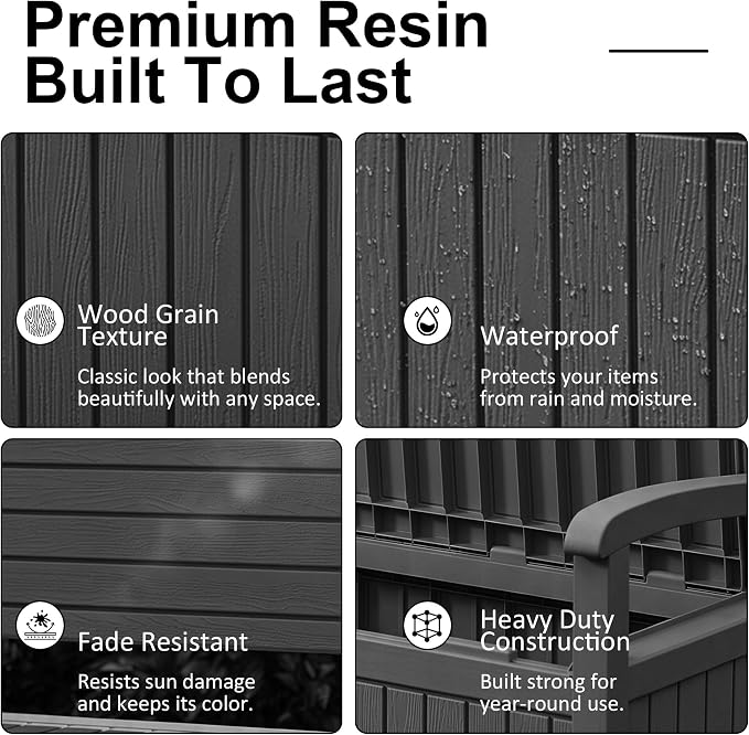100 Gallon Outdoor Storage Bench, Waterproof Resin Deck Box - Image 4