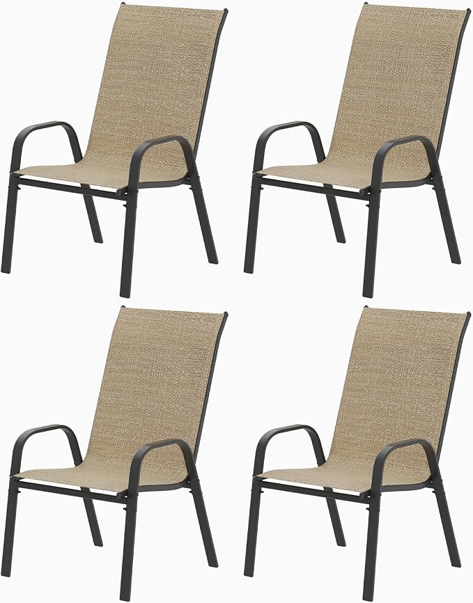 Patio Chairs Set of 4, Outdoor Stackable Dining Chairs by VaJouer