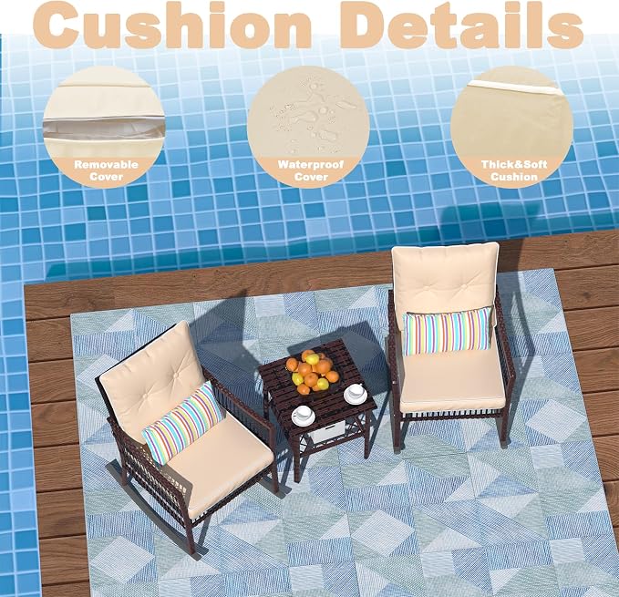 DECMICO 3-Piece Patio Furniture Set, Wicker Rocking Chairs - Image 6
