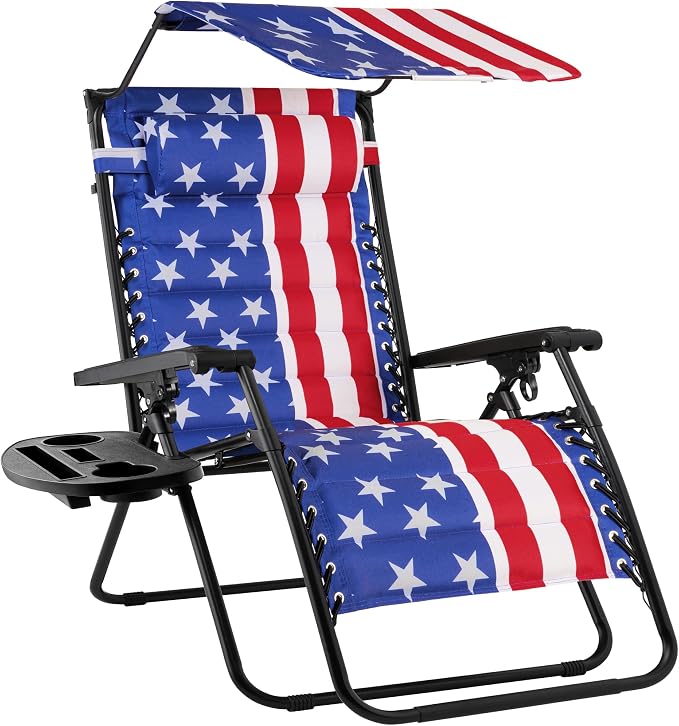 Best Choice Products Oversized Padded Zero Gravity Chair w/Canopy Headrest Cup by BestChoiceProducts