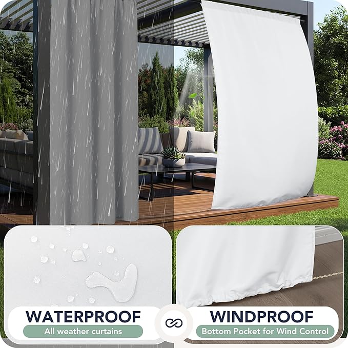 Patio Curtains Outdoor Waterproof, 4 Panels, Rod Pocket Sunshades | - Image 2