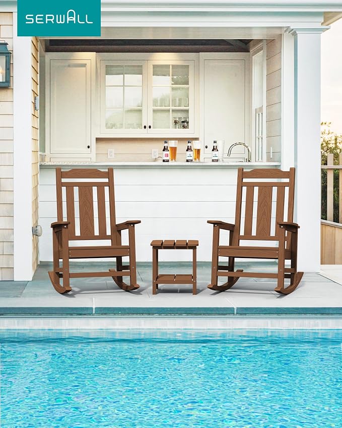 SERWALL Oversized Outdoor Rocking Chair, Patio HDPE Rocking Chair, All Weather - Image 2