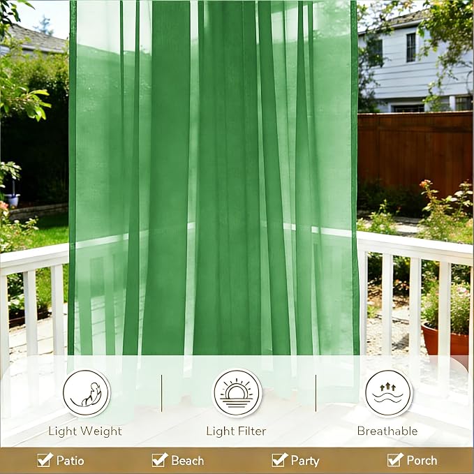 Outdoor Sheer Curtains for Patio Waterproof, 4 Panels Rod Pocket Indoor/Outdoor - Image 5
