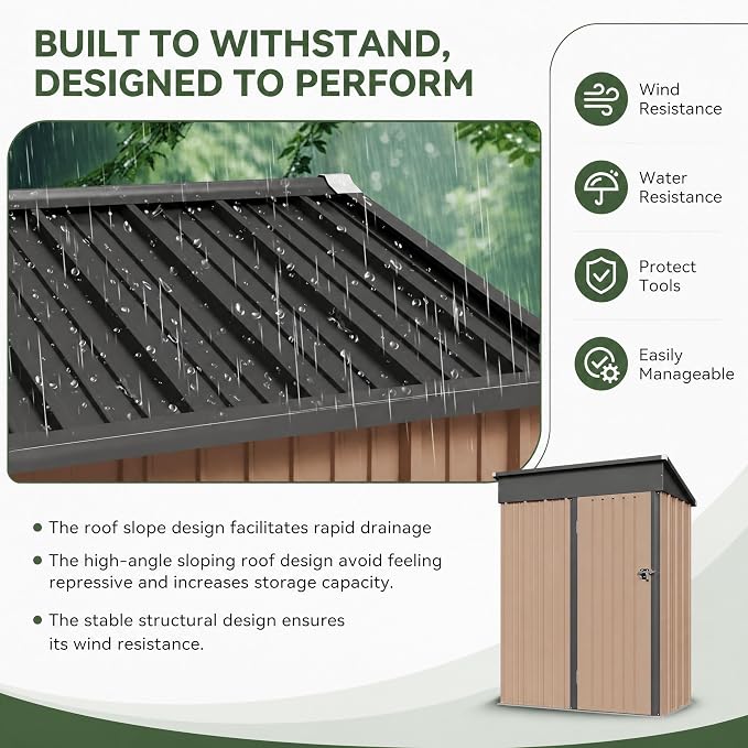 Aoxun 5x3 FT Shed Outdoor Waterproof Storage Shed | Metal Garden Shed - Image 3