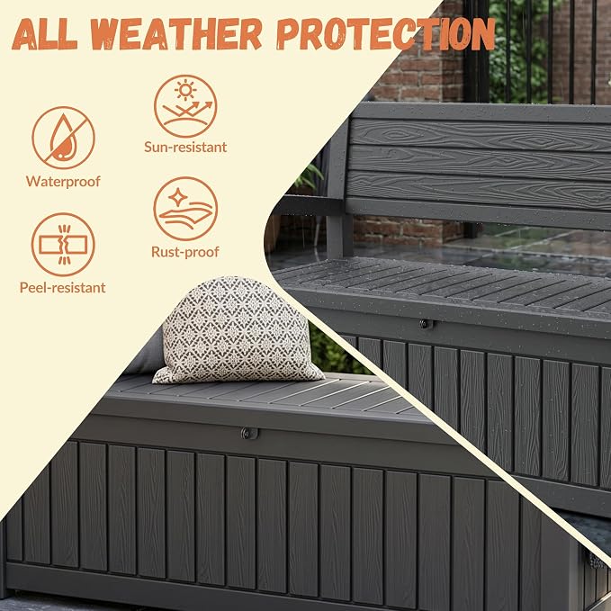 110 Gallon Outdoor Storage Bench, Lockable Patio Storage Bench, - Image 3