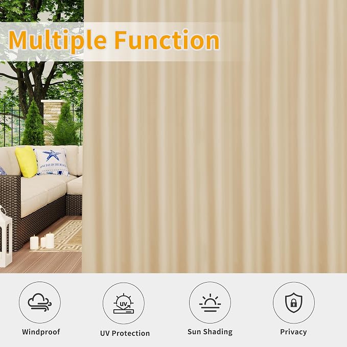 Easy-Going Outdoor Patio Curtains 2 Panels, 110x108 inch, Porch and Pergola - Image 5