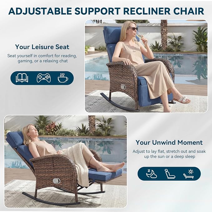 Zero Gravity Patio Rocking Wicker Recliner Chair - Image 5