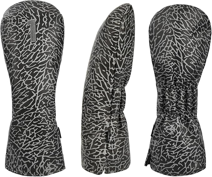 Golf Driver Head Covers 3-Pack for Men & Women - Premium PU Leather with Elephant Embroidery, Double Elastic Band (Driver/Fairway/Hybrid), Waterproof & Durable - White Grey or Black Grey