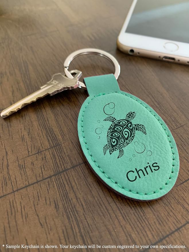 LaserGram Oval Keychain, Palm Trees, Personalized Engraving Included (Teal)
