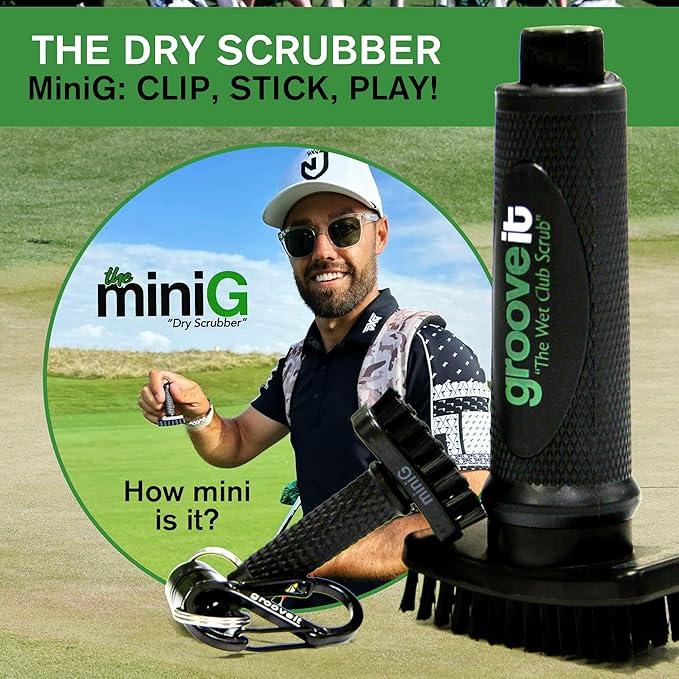 Grooveit Green Mini Golf Brush The MiniG 'Dry Scrubber' Features A Detachable Magnet, Heavy-Duty Nylon Bristles, and 3-Yr Warranty - Used On All Professional Golf Tours - Golf Accessory of 2023