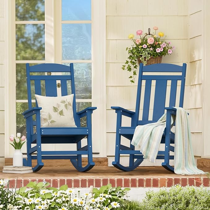 LUE BONA Outdoor Rocking Chairs Set of 2, Weather Resistant Poly Plastic Rocker by LUEBONA