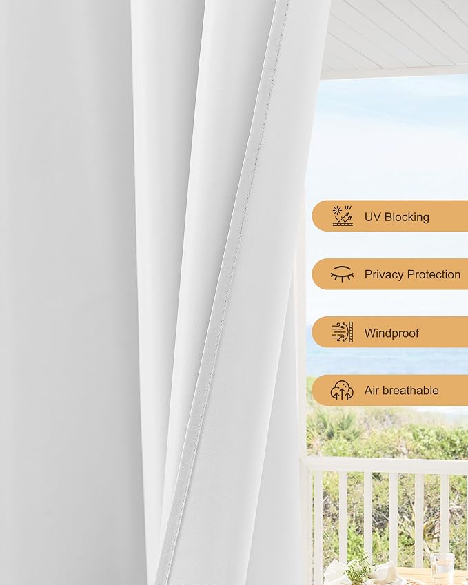 Outdoor Curtains for Patio Waterproof Rod Pocket 6 Pcs 54x95 Inch White | - Image 4