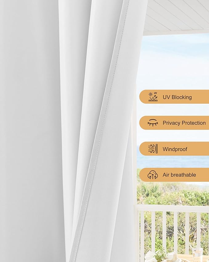 Outdoor Curtains for Patio Waterproof Rod Pocket 4 Pcs 54x84 Inch White | - Image 4