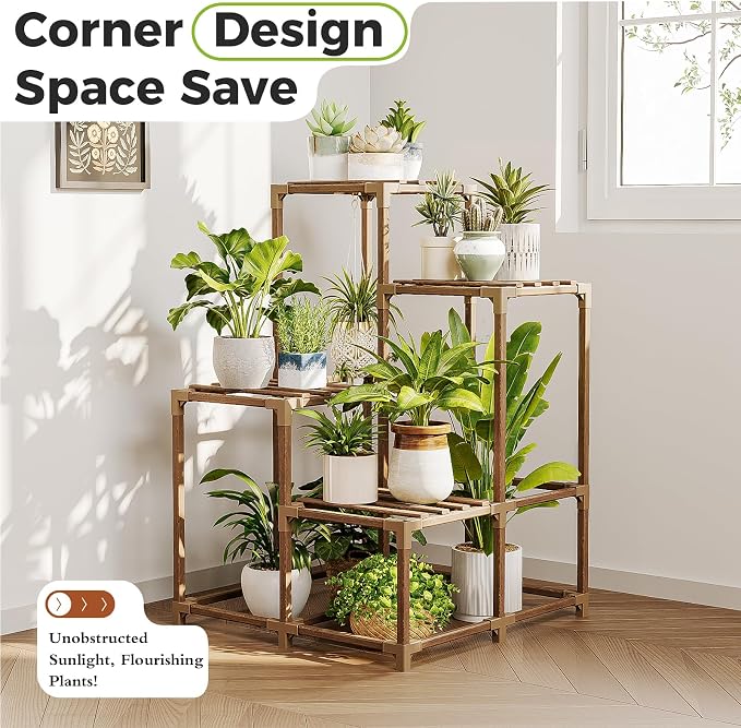 Bamworld Corner Plant Stand Indoor Outdoor Plant Shelf Small Plant Table | - Image 2
