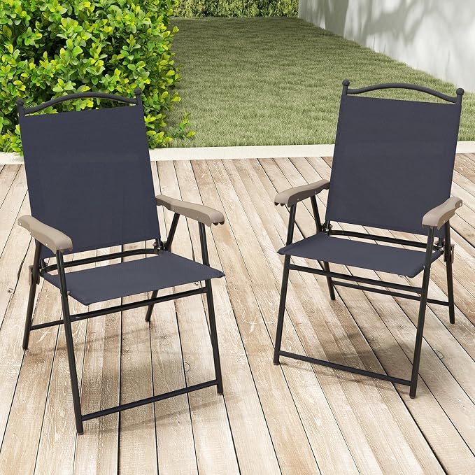 GIANTEX Set of 2 Patio Folding Chairs, Outdoor Patio Dining Chairs w/Armrest - Image 7