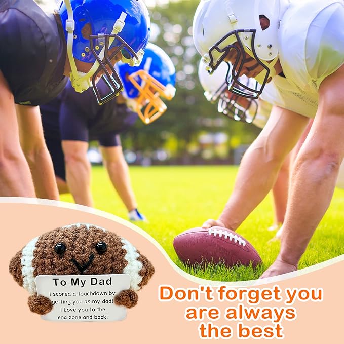 Mini Handmade Crochet Football Birthday Gift for Dad, Emotional Support Football Son Daughter Gift for Dad, I Love You Decor for Father