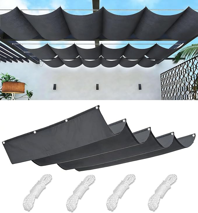 Retractable Wave Sun Shade Cloth 4' x 18' Sun Shade Sail Waterproof Polyester by WoaceSunShadeSail