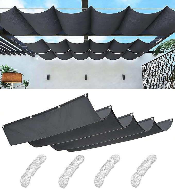 Retractable Sun Shade Sail 5' x 18' Waterproof Wave Pergola Shade Cover by WoaceSunShadeSail