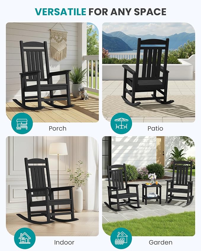 SERWALL Outdoor Rocking Chair Set of 2, Patio Rocking Chair, Porch Rocker - Image 9