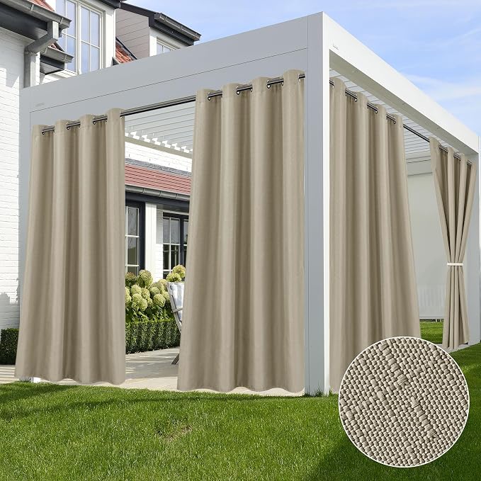 Linen Outdoor Curtains for Patio Waterproof 4 Pcs 54x120 In Taupe | Light by HolidayIdeas
