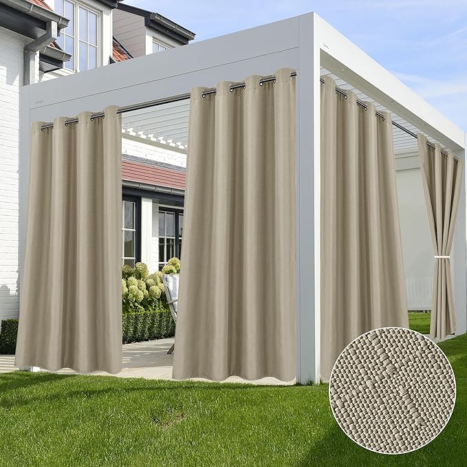Linen Outdoor Curtains for Patio Waterproof 4 Pcs 54x84 In Taupe | Light by HolidayIdeas