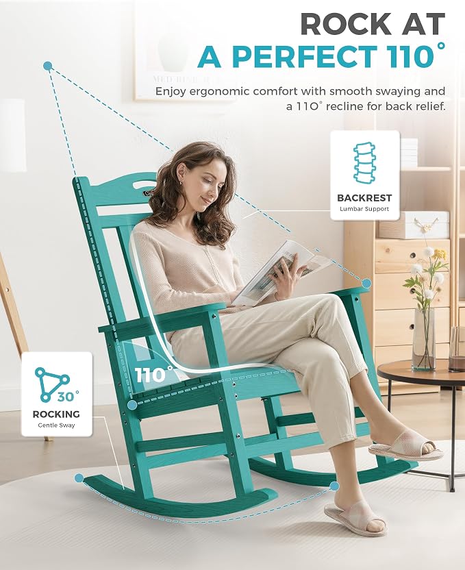 Oversized Outdoor Rocking Chairs Set of 2, 380lbs Heavy-Duty Large Patio Rocker - Image 5