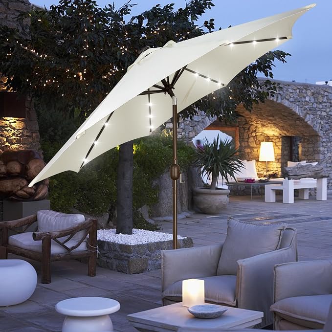9 ft Solar Umbrella, 32 LED Lighted Patio Umbrella, Table Market Umbrella - Image 8