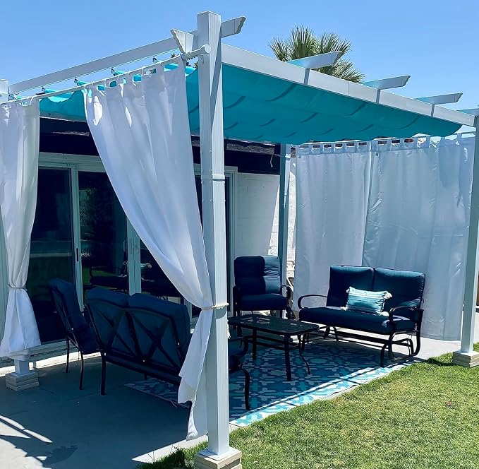 PURPLE LEAF Outdoor Pergola 10' x 13' Retractable Canopy, Turquoise Blue | UV by PURPLELEAF