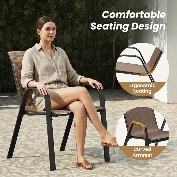 Patio Chairs Set of 6, Stackable Outdoor Dining Chairs - Image 9