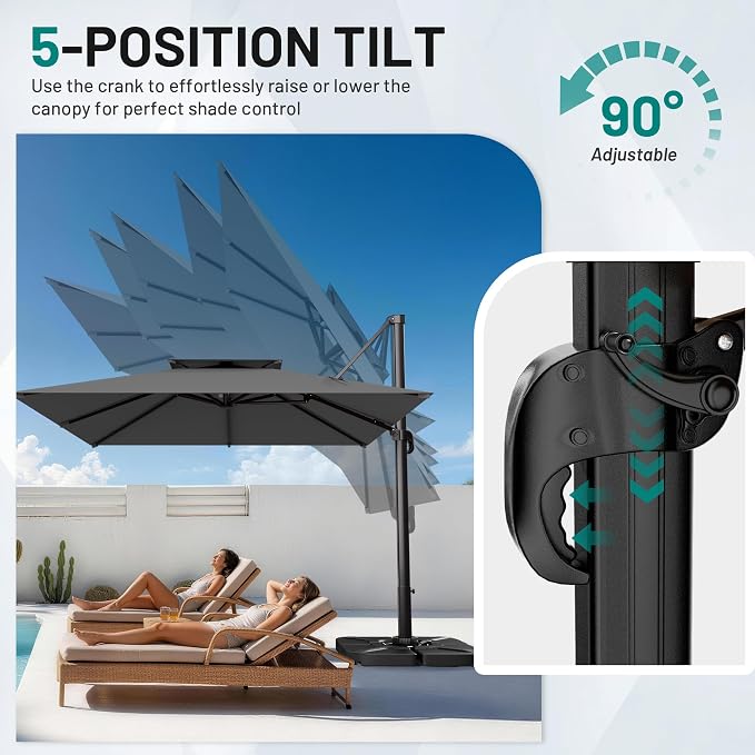 12×12 FT Double-Top Cantilever Patio Umbrella, Outdoor Umbrellas - Image 2