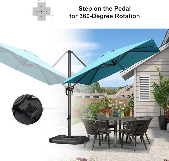 PURPLE LEAF Umbrella with Base and Cover 8' x 8' Sun Protection Turquoise | - Image 9